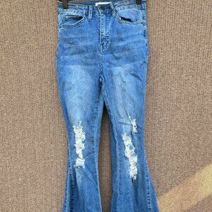 YMI Gigi High Rise Flare Distressed Raw Hem Dark Wash Jeans Women’s Sz 3/26